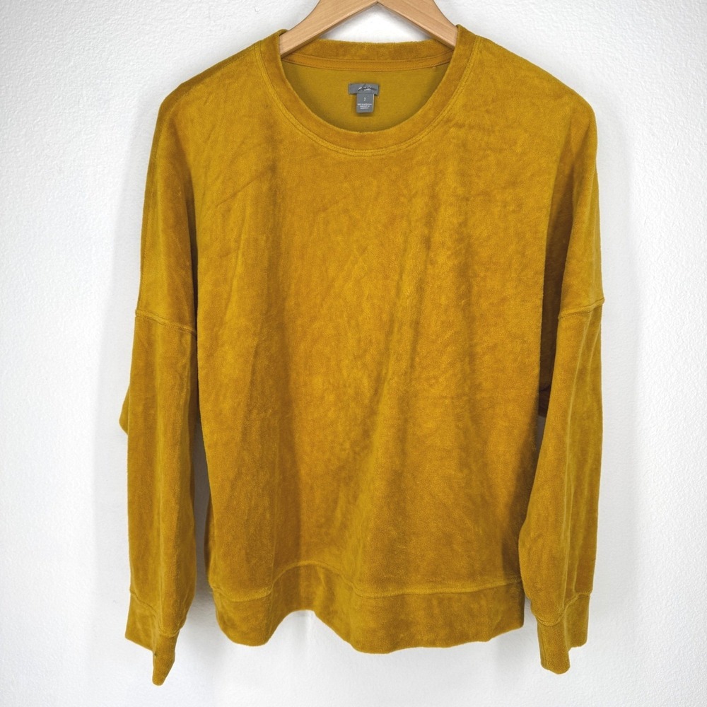 Aerie Womens Velour Crewneck Sweatshirt Mustard Yellow Long Sleeve Casual Small